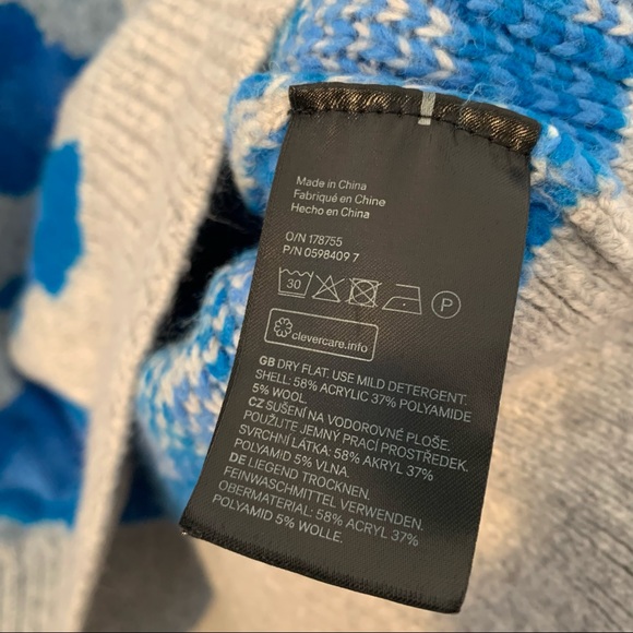 H&M Balloon Sleeve Wool Blend Crewneck sweater Unique Blue Grey Leopard Print - Picture 4 of 5